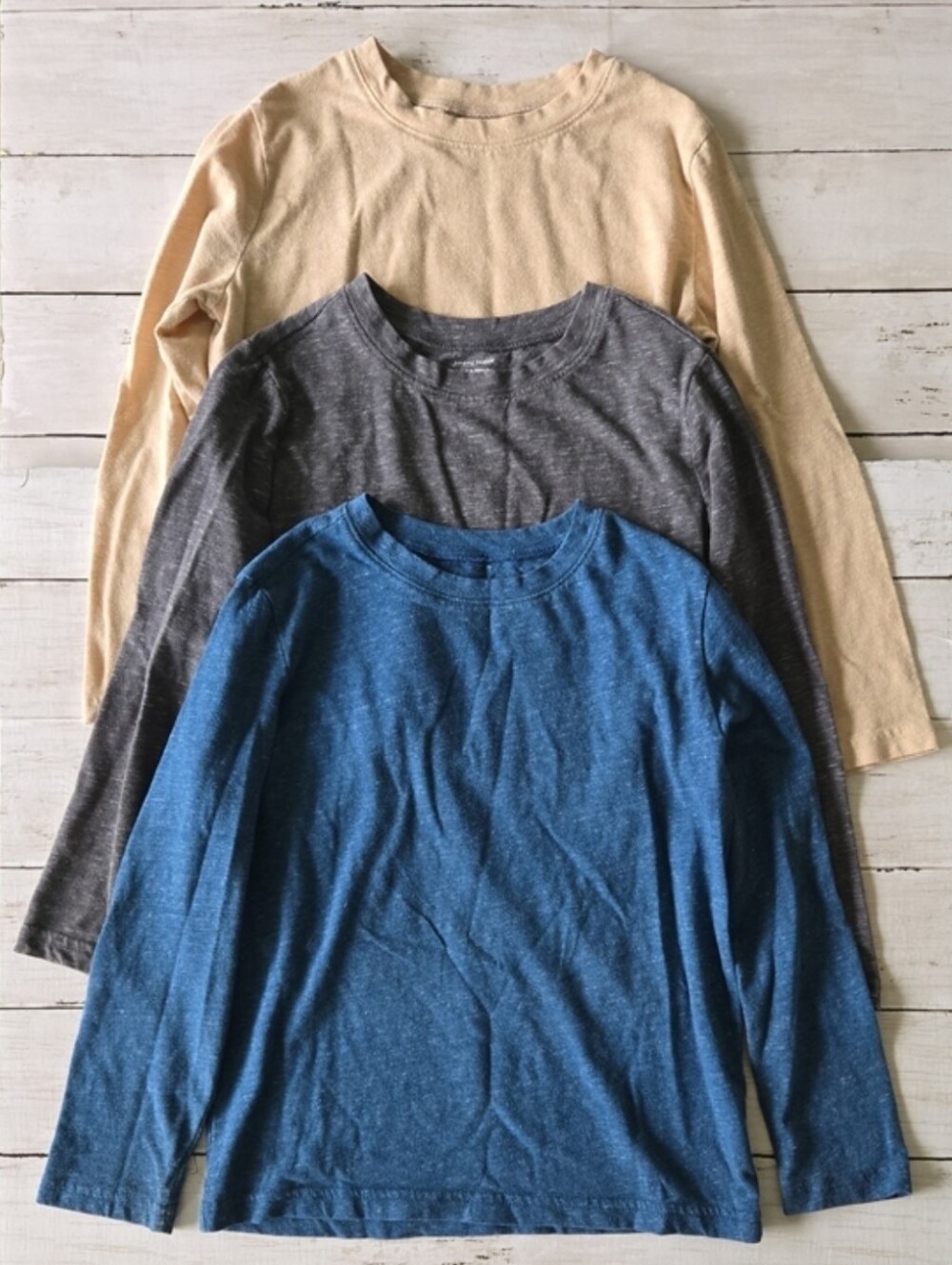 Kids Long-Sleeve Crew Neck Shirts - Blue, Gray, Cream